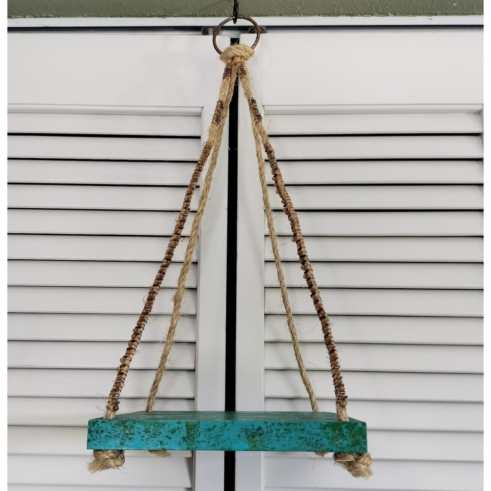 Greens & Blues Bronze Wire Wrapped & Beaded Rope Hanging Plant Shelf